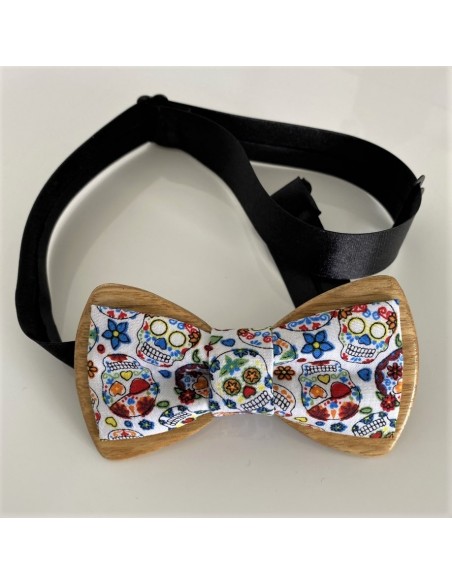 Noeud papillon en bois et tissu - Corentin