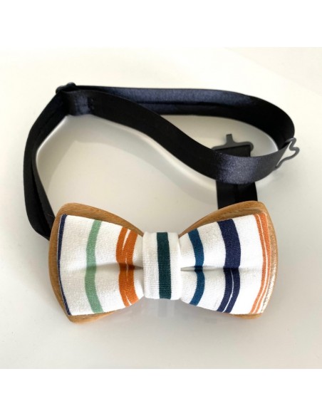 Noeud papillon en bois et tissu - Léo