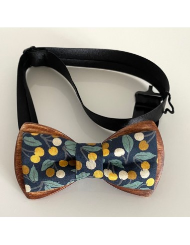 Noeud papillon en bois et tissu -...