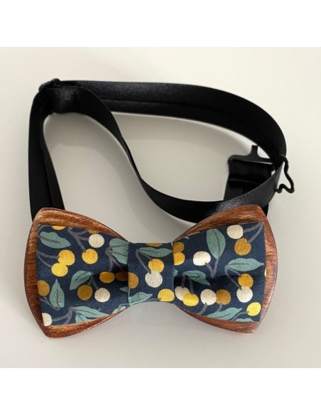 Noeud papillon en bois et tissu - Charles