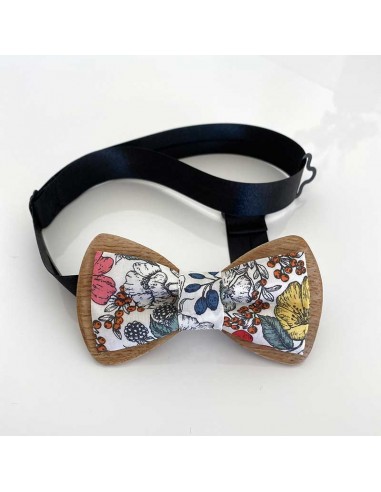 Noeud papillon en bois et tissu -...