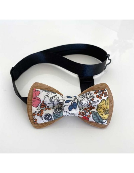 Noeud papillon en bois et tissu - Guillaume