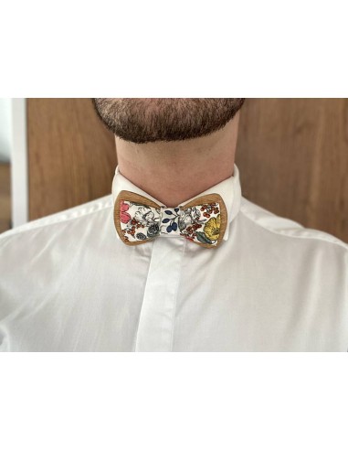 Noeud papillon en bois et tissu -...