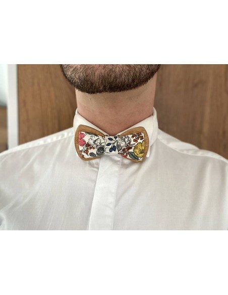 Noeud papillon en bois et tissu - Guillaume