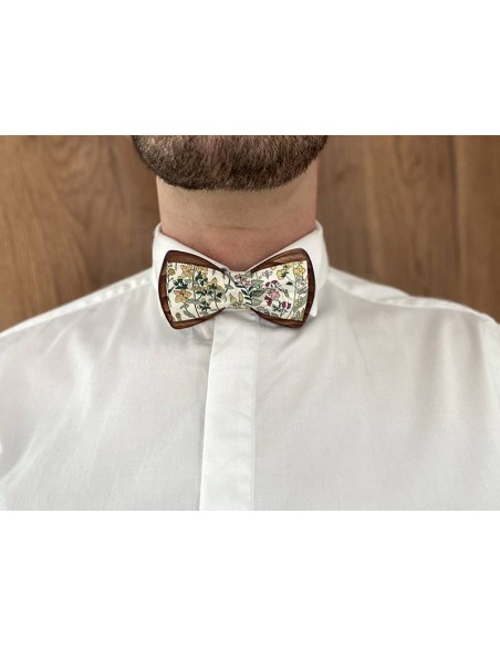 Noeud papillon en bois et tissu - Jean