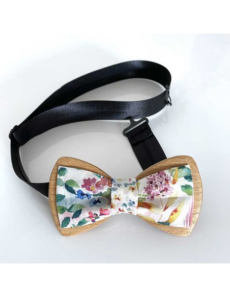 Noeud papillon en bois et tissu - Pierre