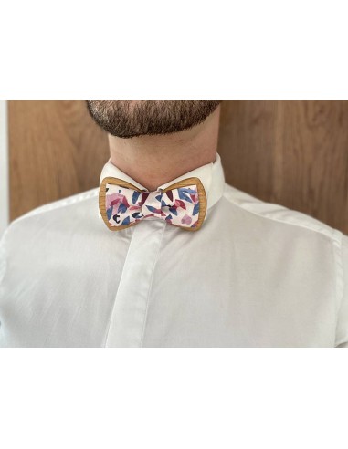 Noeud papillon en bois et tissu -...