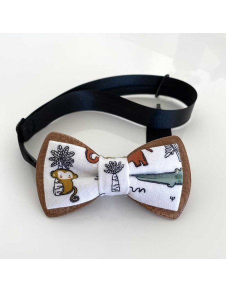 Noeud papillon en bois et tissu - Etienne