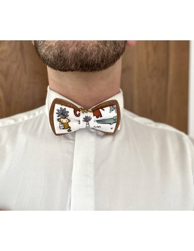 Noeud papillon en bois et tissu -...