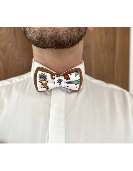 Noeud papillon en bois et tissu - Etienne