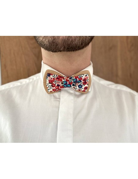 Noeud papillon en bois et tissu - Séverin