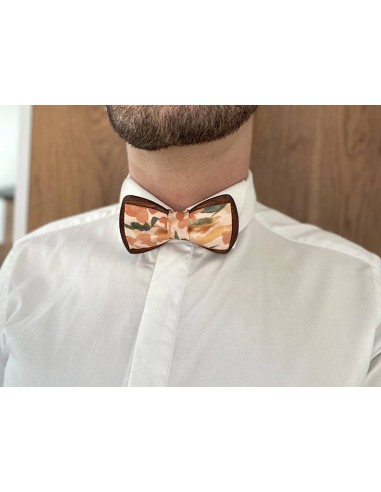 Noeud papillon en bois et tissu -...